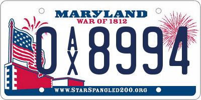 MD license plate 0AX8994