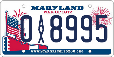 MD license plate 0AX8995