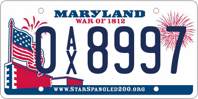 MD license plate 0AX8997
