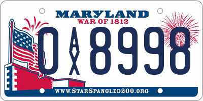 MD license plate 0AX8998