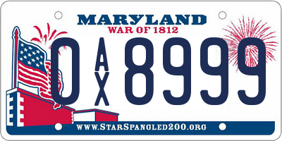 MD license plate 0AX8999