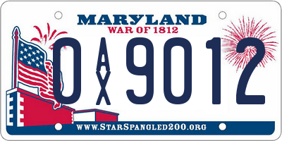 MD license plate 0AX9012