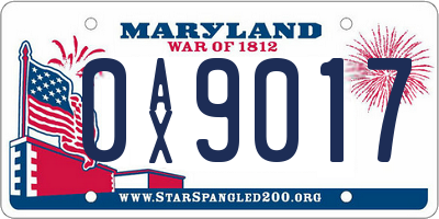 MD license plate 0AX9017