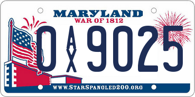 MD license plate 0AX9025