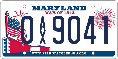 MD license plate 0AX9041