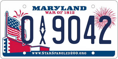 MD license plate 0AX9042