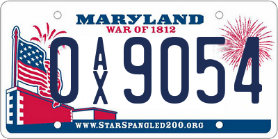 MD license plate 0AX9054
