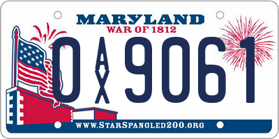 MD license plate 0AX9061