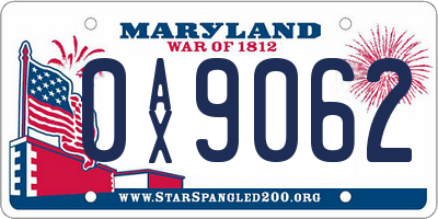MD license plate 0AX9062