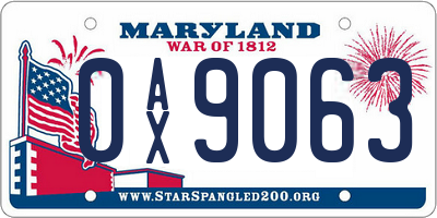 MD license plate 0AX9063