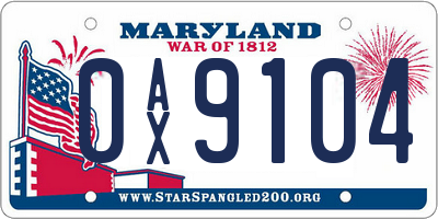 MD license plate 0AX9104