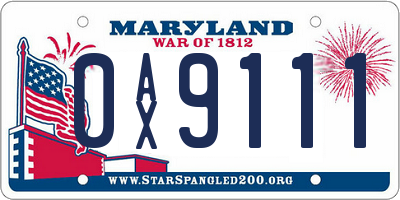 MD license plate 0AX9111