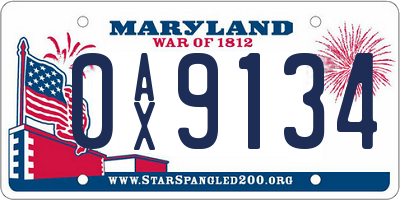 MD license plate 0AX9134