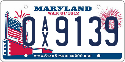 MD license plate 0AX9139