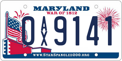 MD license plate 0AX9141