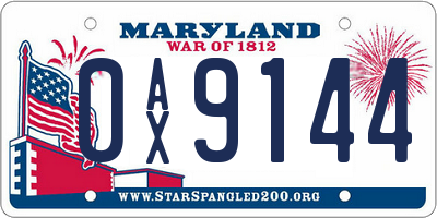 MD license plate 0AX9144
