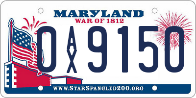 MD license plate 0AX9150