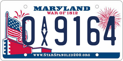 MD license plate 0AX9164