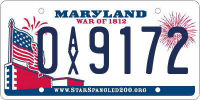 MD license plate 0AX9172