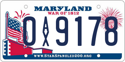 MD license plate 0AX9178