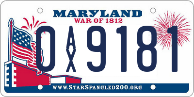 MD license plate 0AX9181