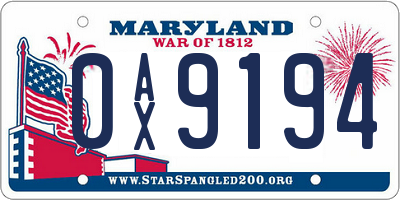 MD license plate 0AX9194