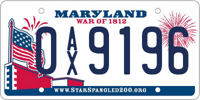 MD license plate 0AX9196