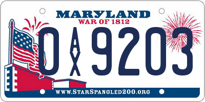 MD license plate 0AX9203
