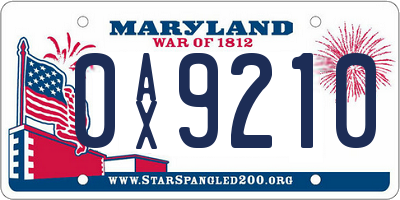 MD license plate 0AX9210