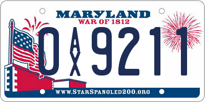 MD license plate 0AX9211