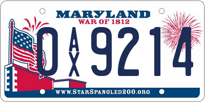 MD license plate 0AX9214