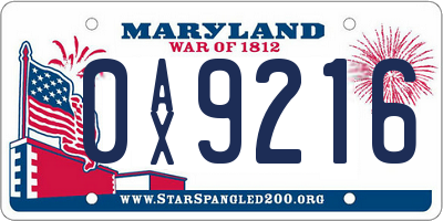 MD license plate 0AX9216