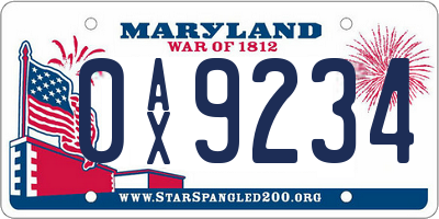 MD license plate 0AX9234