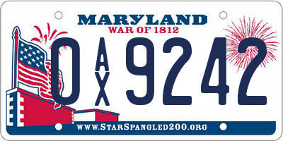 MD license plate 0AX9242