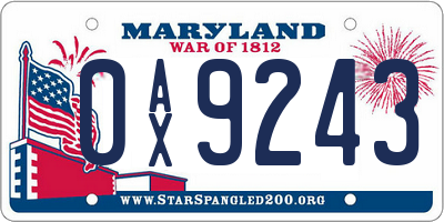 MD license plate 0AX9243