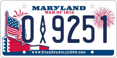 MD license plate 0AX9251