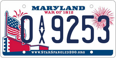 MD license plate 0AX9253