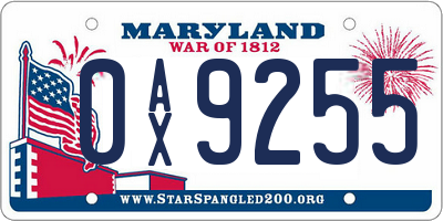 MD license plate 0AX9255