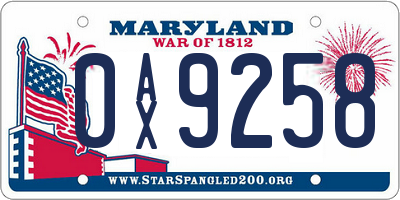 MD license plate 0AX9258