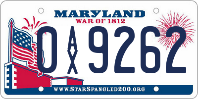 MD license plate 0AX9262