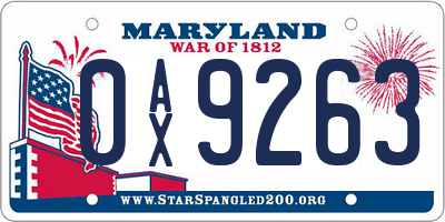 MD license plate 0AX9263