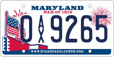 MD license plate 0AX9265