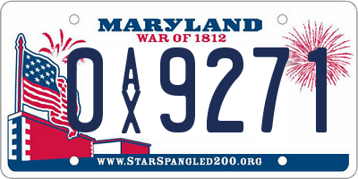 MD license plate 0AX9271