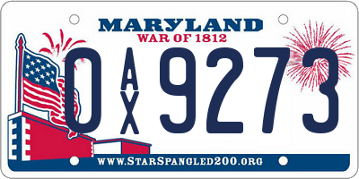 MD license plate 0AX9273