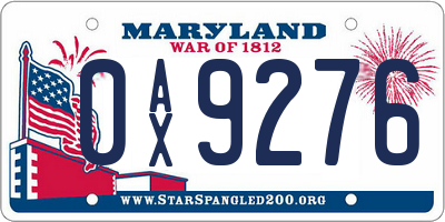 MD license plate 0AX9276
