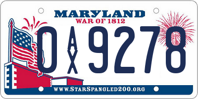 MD license plate 0AX9278