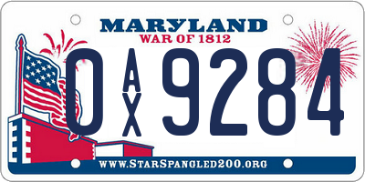 MD license plate 0AX9284