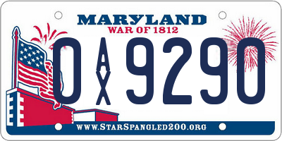 MD license plate 0AX9290