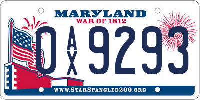 MD license plate 0AX9293