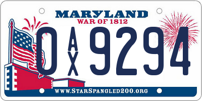 MD license plate 0AX9294